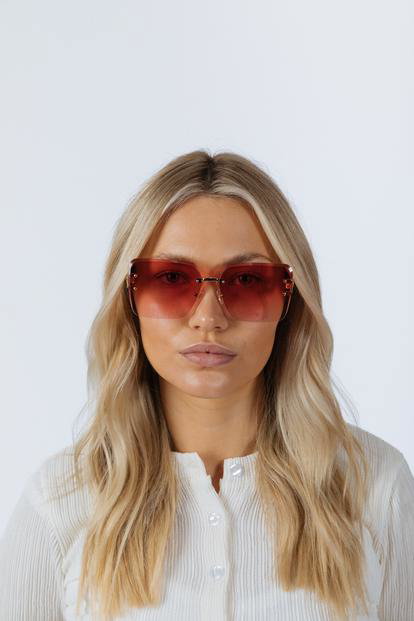 Pink Rimless Oversized Square Sunglassses