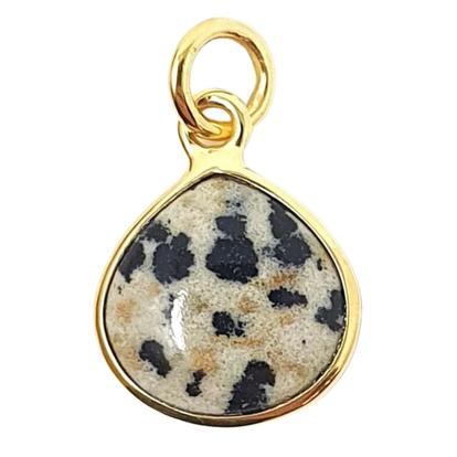 Metallic Gold Vermeil Round Dalmatian Jasper Bezel Pendant