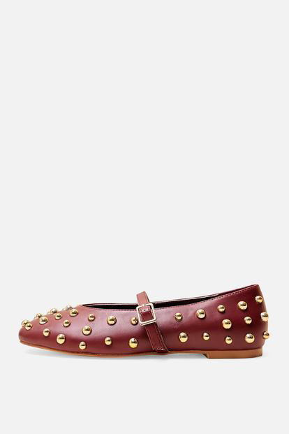 Red Elsie Burgundy Studded Ballerina Flats