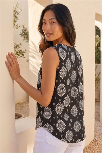 Petite Abstract Print Button Up Blouse 10227408