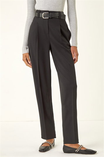 Black Smart Pleat Front Stretch Trouser