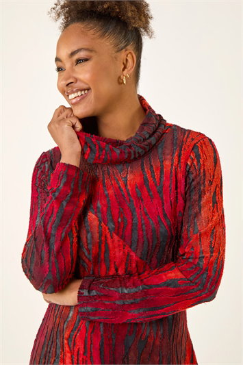Red Zebra Print Burnout Tunic Top