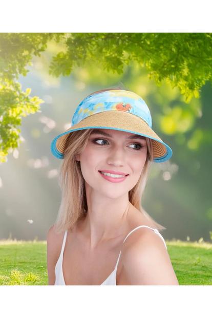 Multi Misha - Chiffon Tie Straw Visor - Pale Turquoise