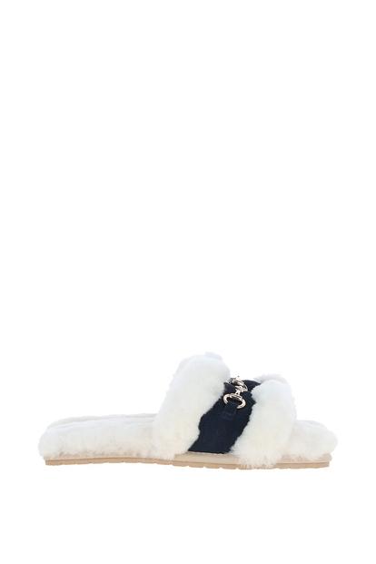 Blue 'Sophie' Sheepskin Fluffy Sliders With Suede Top