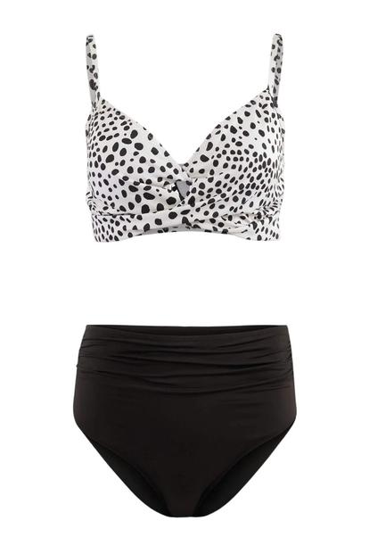 Multi Spots Bikini Set With Adjustable Strap Top And High Waist Bottom