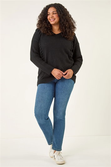 Curve Stitch V-Neck Knit Jumper 16247608