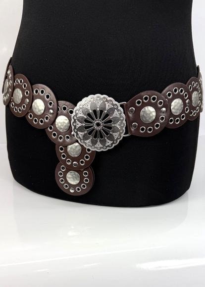 Brown Large Eyelet Disc Belt