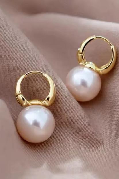 Metallic Hoop Pearl Drop Earrings