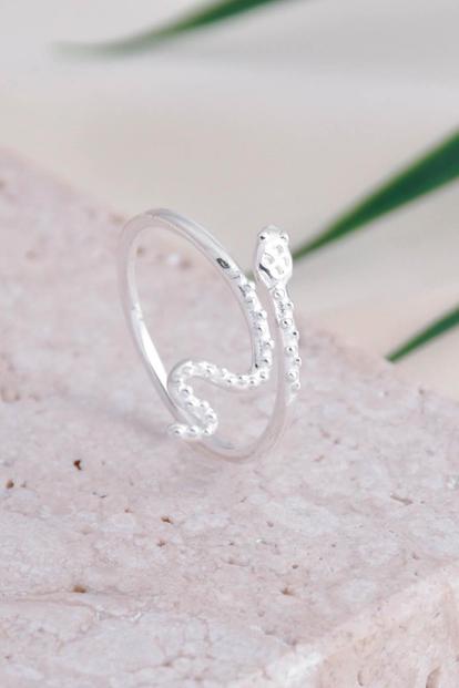 Metallic Sterling Silver Snake Adjustable Ring