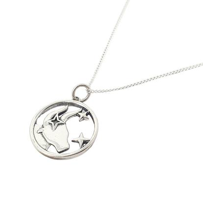 Metallic Taurus Zodiac Horoscope Charm Sterling Silver Necklace