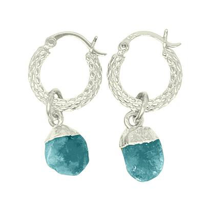 Metallic Raw Turquoise December Birthstone Huggie Hoops Sterling Silver Gemstone Earrings