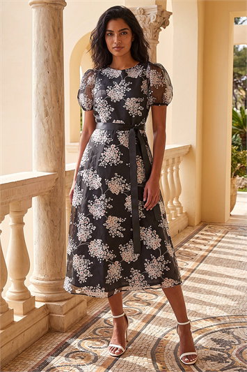 Floral Organza Belted Dress 14761208