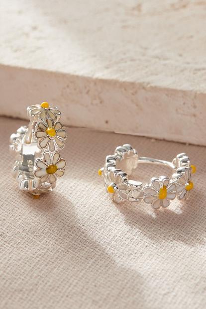 White Sterling Siver Daisy Chain Huggie Hoops