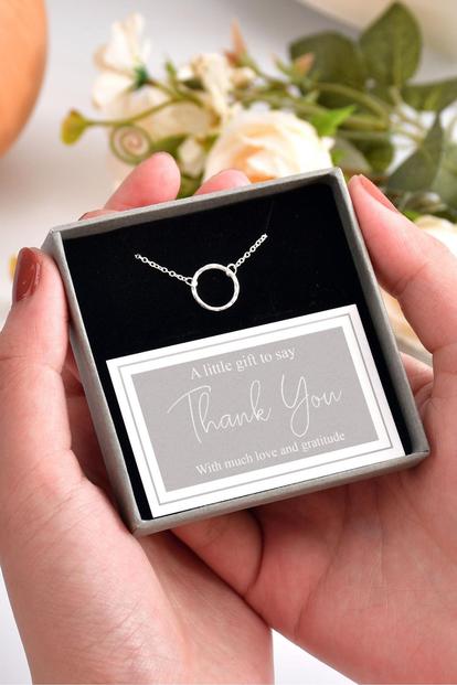 Metallic Thank You Gift Silver Cz Circle Necklace