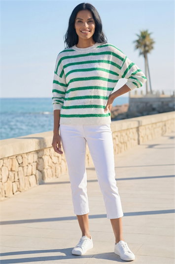Green Striped Sequin Knit Jumper