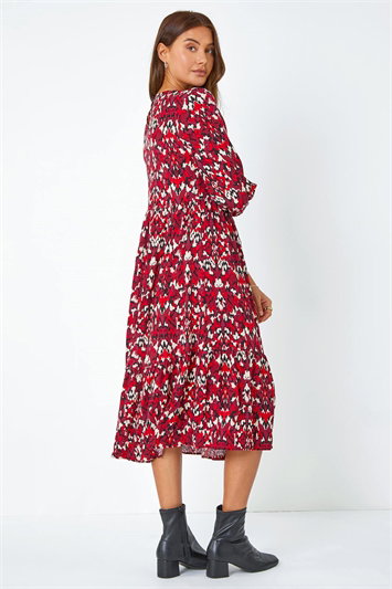 Abstract Print Tiered Smock Midi Dress 14454278