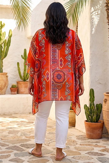 Curve Ikat Paisley Asymmetric Overlay Top 20203378