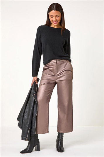 Metallic Coated Wide Leg Cropped Trouser 18068913