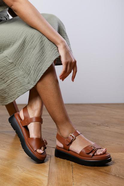 Black 'Andrea' Chunky Buckle Strap Sandal