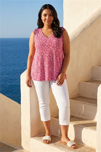 Curve Printed Ruched Shoulder Vest Top 19502772
