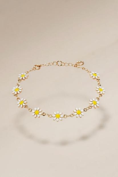 White Multicolour Flower Charms Summer Indie Boho Daisy Floral Adjustable Anklet