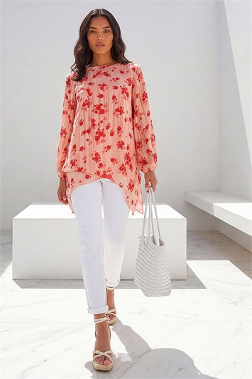 Rose Print Metallic Tunic Top 20207446