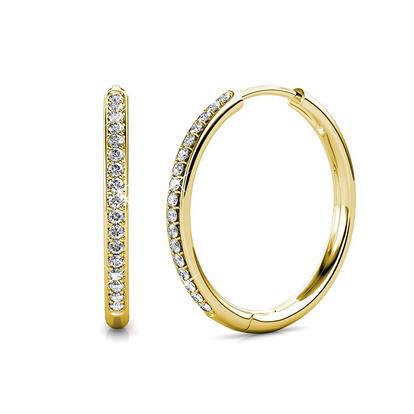 Metallic Round Hoop 20Mm Gold Plated Earrings With Certified Austrian Crystals
