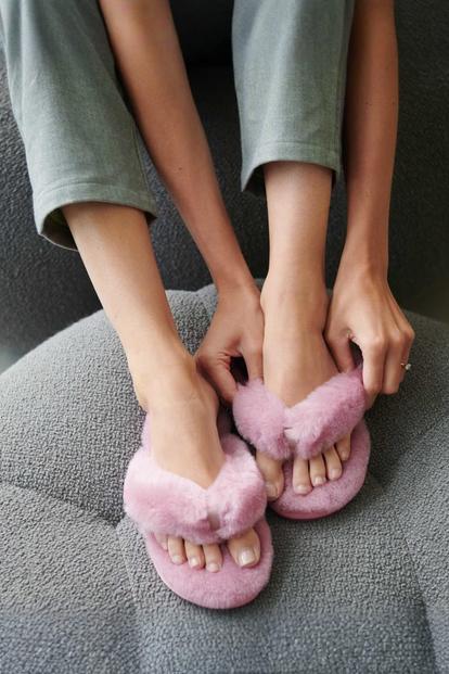 Pink "Highland Powder Puff Rose" Sheepskin Slipper Sliders