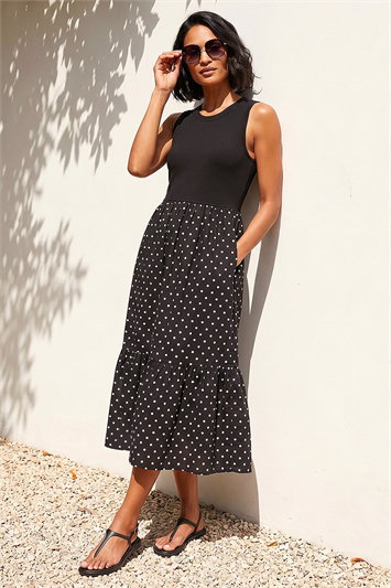 Dusk Polka Dot Ribbed Midi Dress 14890308