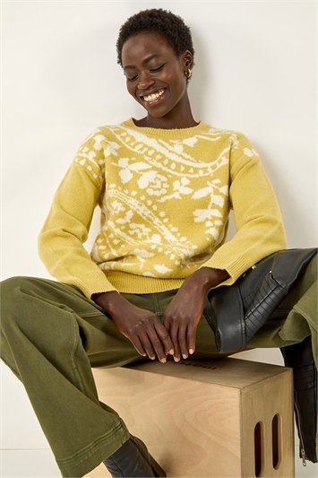 Green Floral Jacquard Knit Jumper