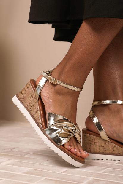 Black 'Qween' Knot Detail Wedge Shoes