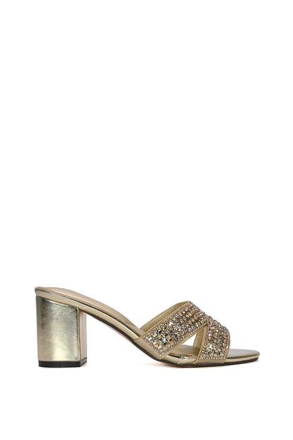 Black 'Julian' Sparkly Diamante Strappy Mid Block Heeled Sandal Mules