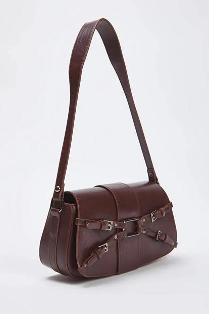 Brown Women's Mini Shoulder Bag With Belt Details