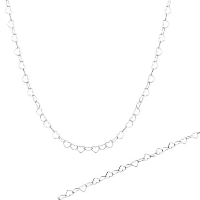 Metallic Love Heart Sterling Silver Chain Bracelet And Necklace Set
