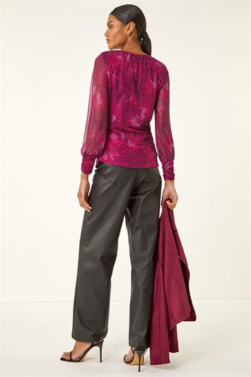 Printed Stud Mesh Stretch Top 19436172