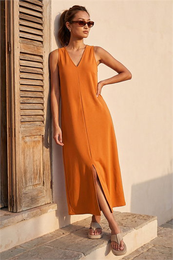 Red Soft Pique Stretch Midi Dress