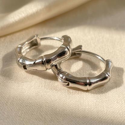 Metallic Bamboo Everyday Sterling Silver Huggie Hoop Earrings
