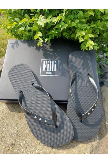 Black St Tropez Crystal Flip Flops