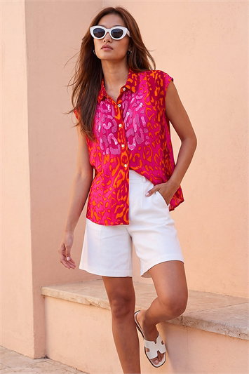 Pink Animal Print Embellished Blouse