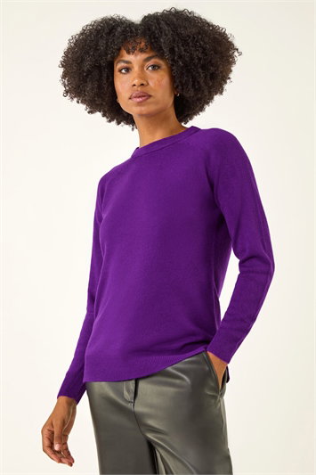 Purple Plain Soft Crew Neck Jumper