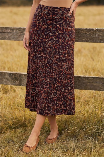 Blue Speckle Print Panel A-Line Skirt