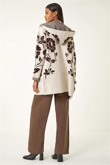 Cream Floral Hooded Knit Cardigan