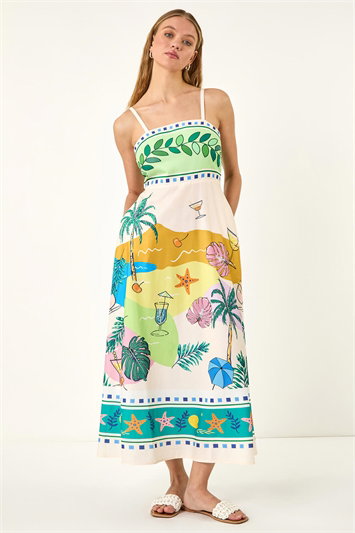 Beach Print Strappy Midi Dress 14723338