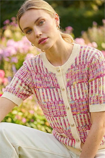 Pink Spacedye Button Knitted Cardigan