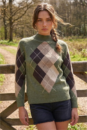 Green Petite Argyle Jumper