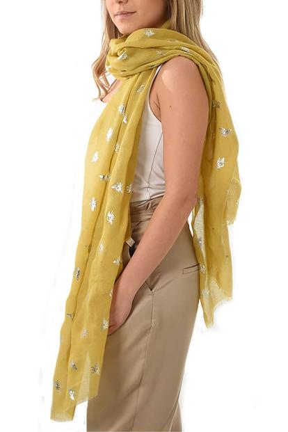 Yellow Bee Print Lightweight Foil Scarf