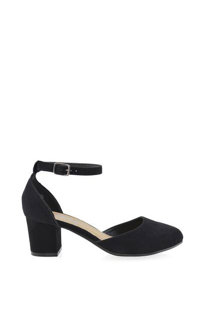 Black 'Billie-May' Chunky Strappy Mid Block High Heels Court Shoes