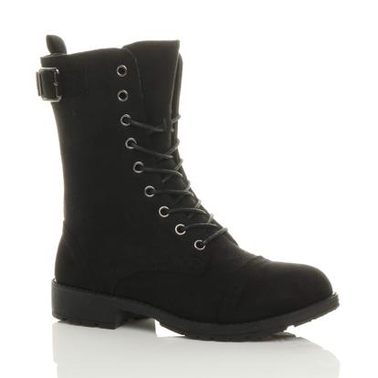 Black Lace Up Buckles Military Biker Ankle Boots