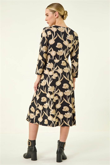 Petite Floral Gathered Stretch Midi Dress 14898408