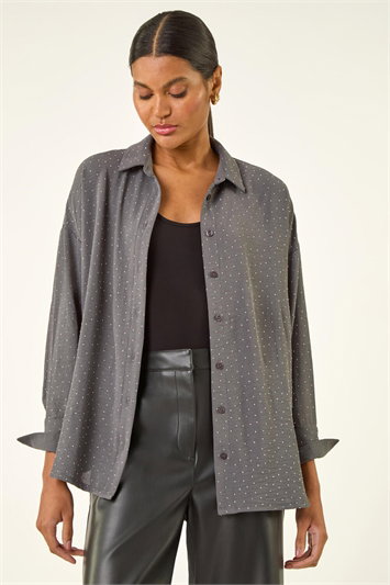 Grey Hotfix Collared Longline Shirt